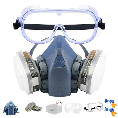Half Face Respirator Mask Kit with Safety Glasses and Ear Plugs