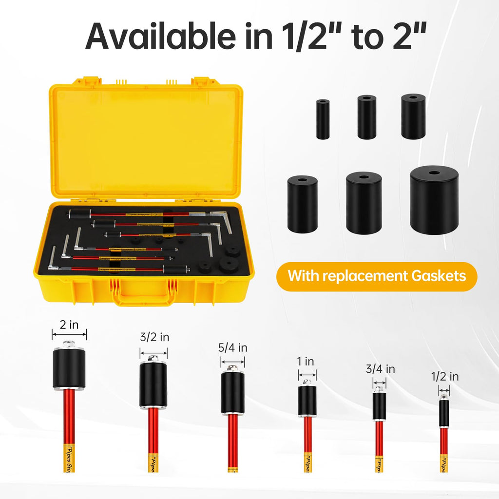 6 Piece Plumbing Pipe Plug Tool Kit for Half Inch to 2 Inch Pipes