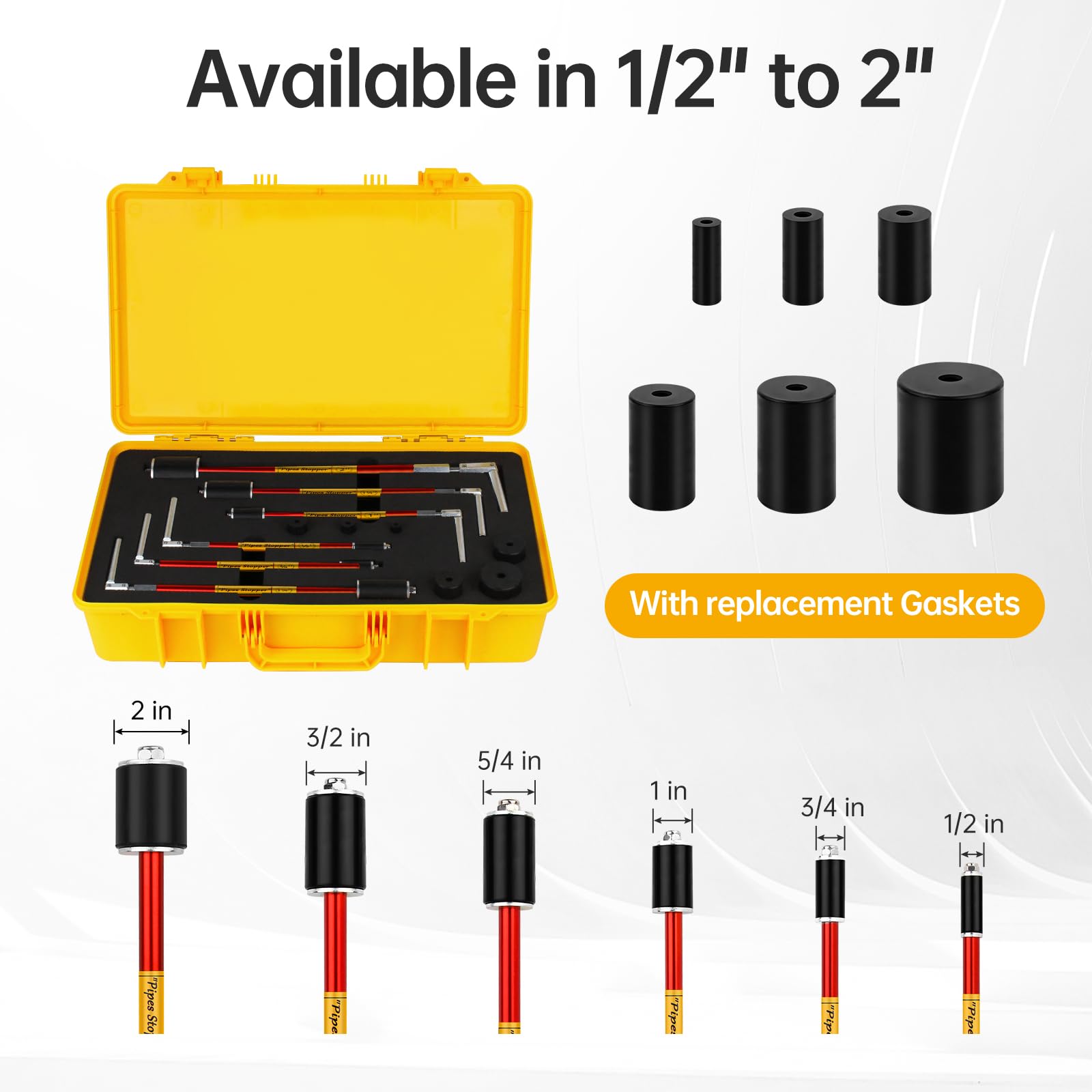 6 Piece Plumbing Pipe Plug Tool Kit for Half Inch to 2 Inch Pipes