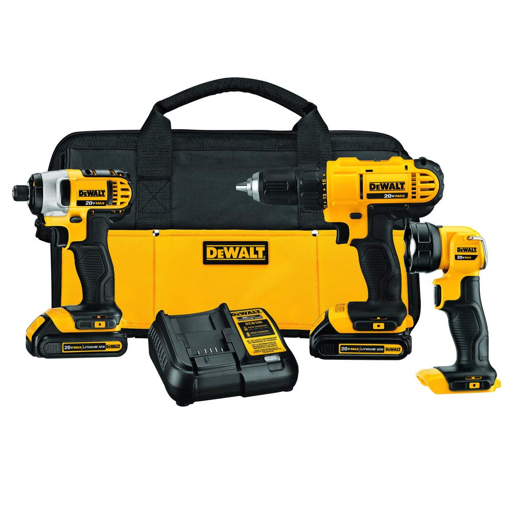 Cordless Drill Impact Driver and LED Work Light 3 Tool Combo Kit