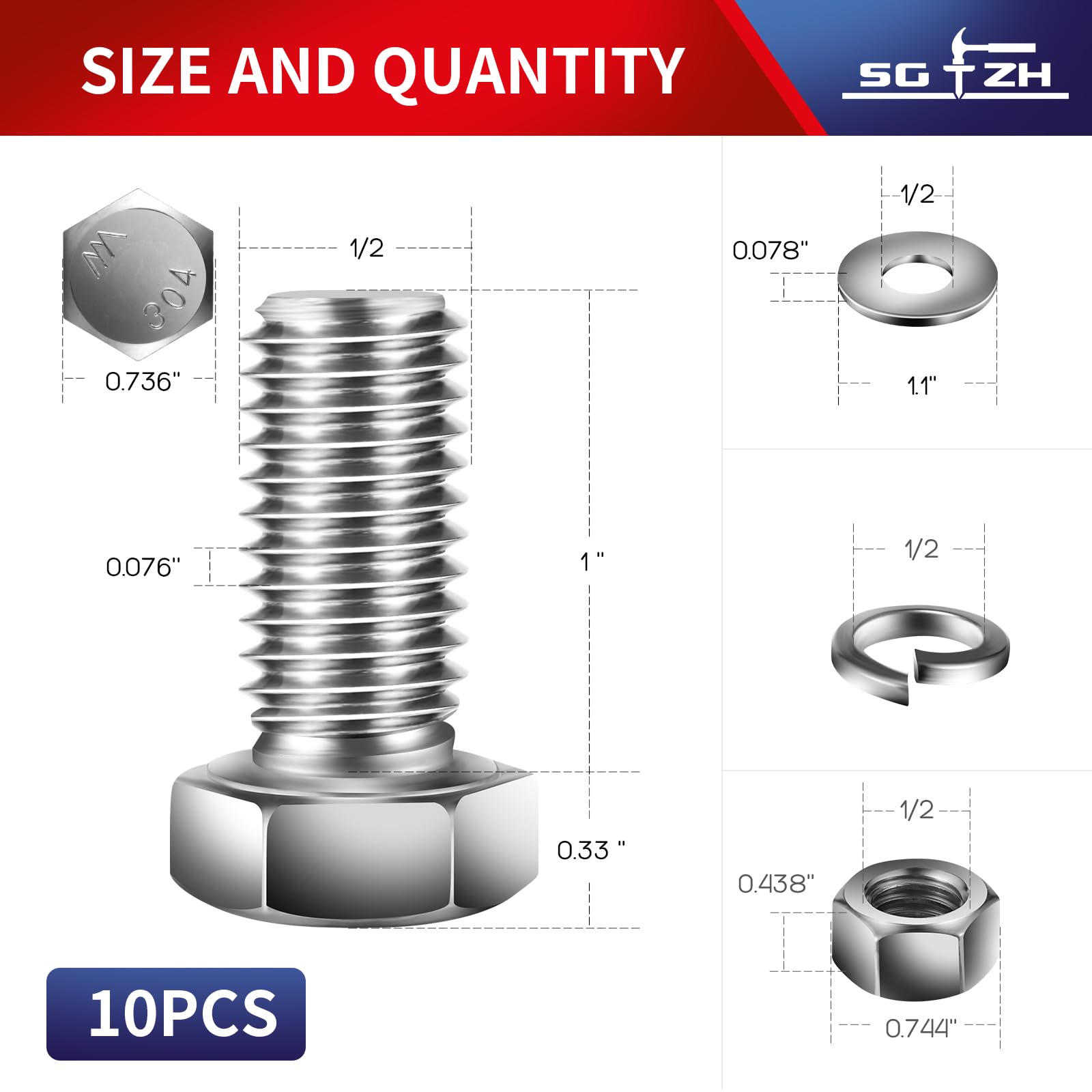 304 Stainless Steel Black Oxide Hex Bolt Nut and Washer Assortment
