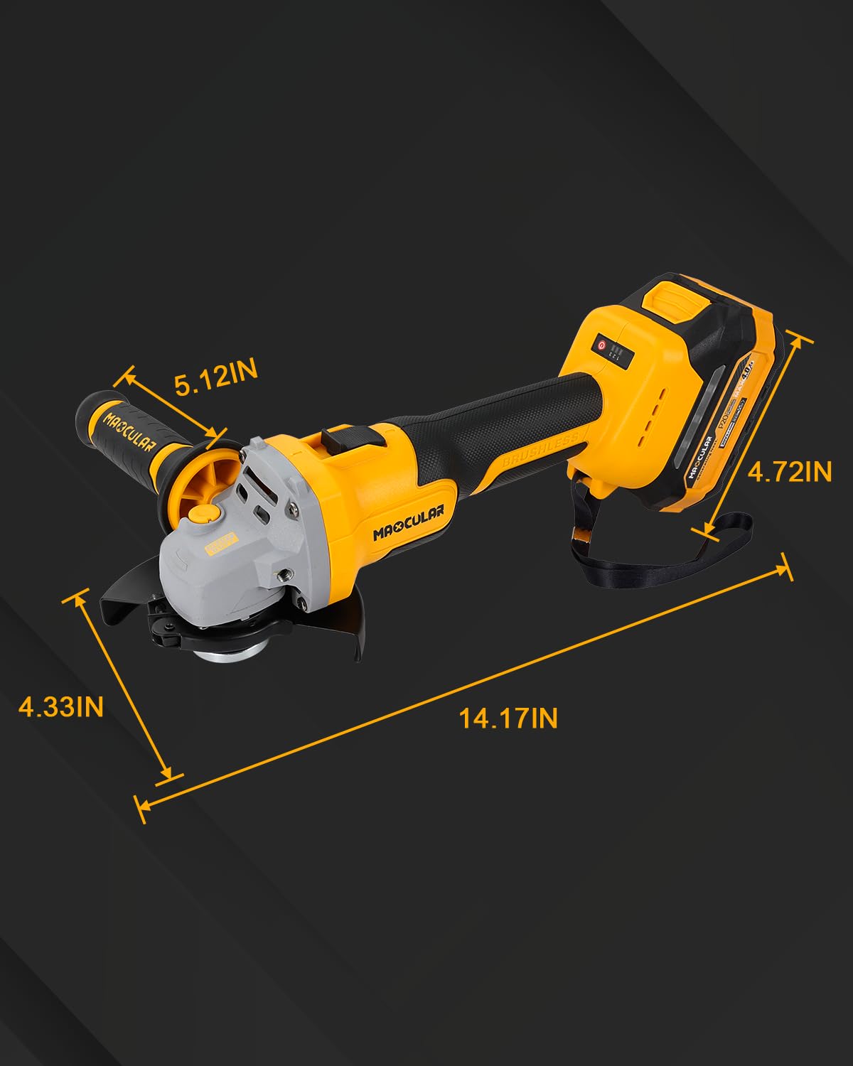 20V Brushless Cordless Angle Grinder 9600 RPM with Two Batteries