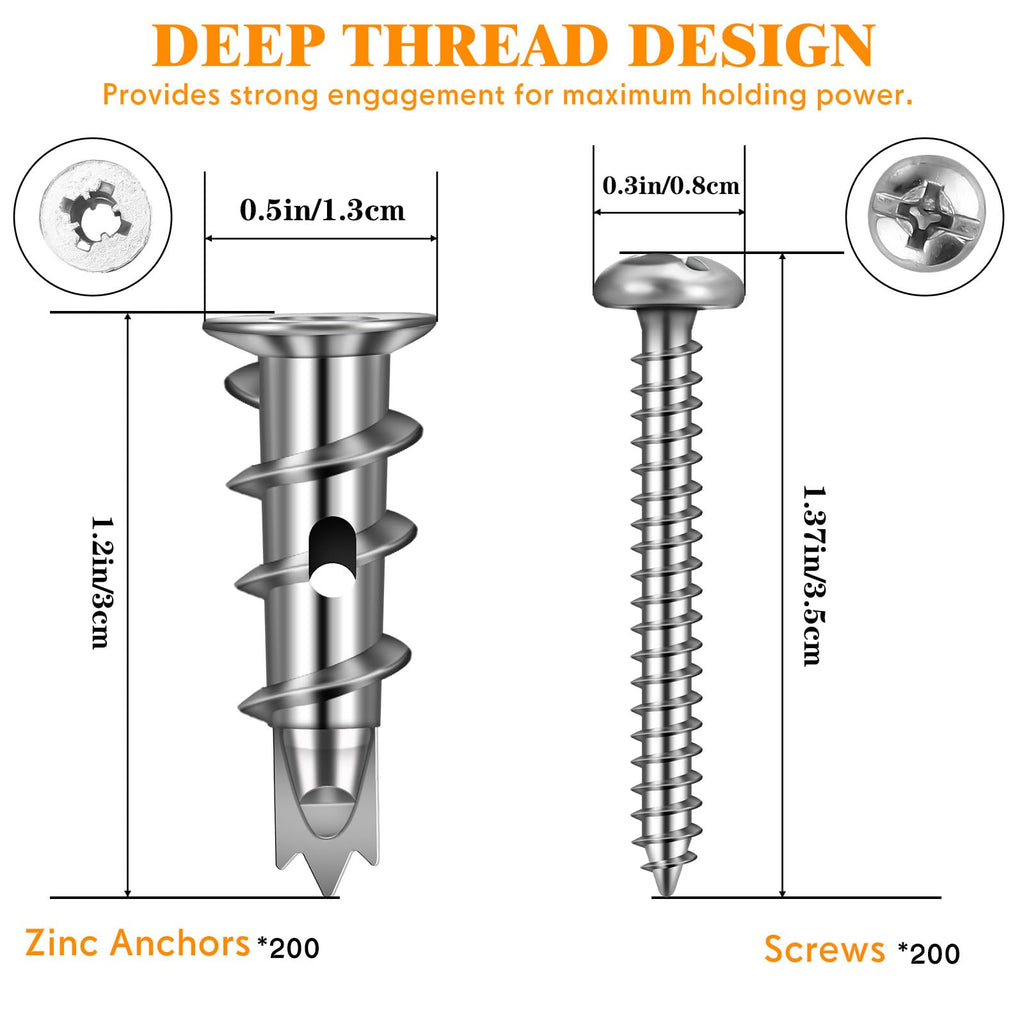 400 Piece Zinc Self Drilling Drywall Anchor and Screw Kit
