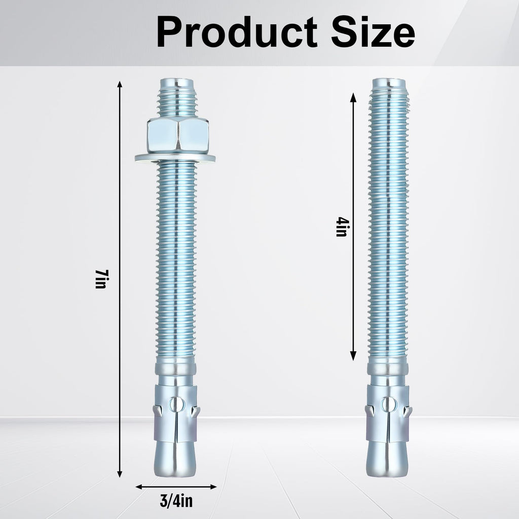 Three Quarter Inch by 7 Inch Zinc Plated Concrete Wedge Anchor Set