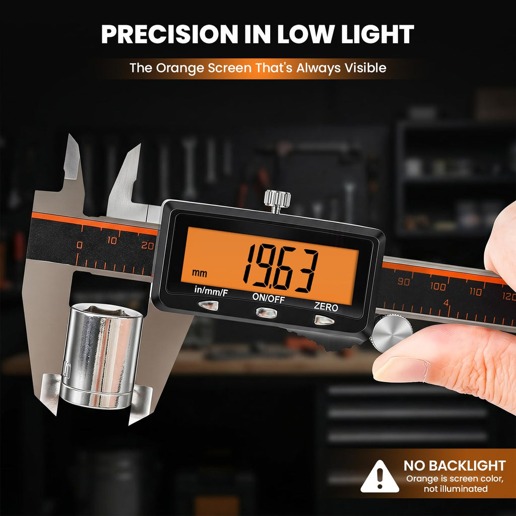Rechargeable Digital Caliper Measuring Tool with Large Orange Display
