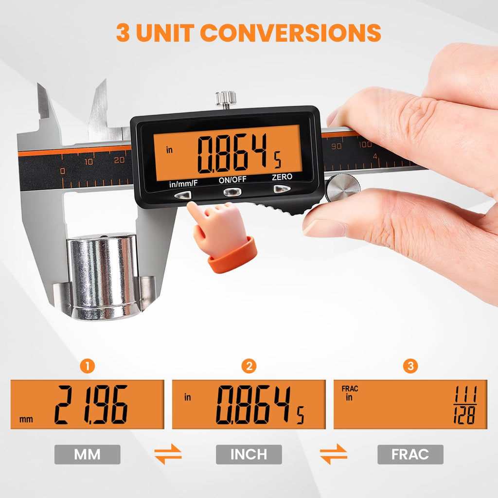Rechargeable Digital Caliper Measuring Tool with Large Orange Display