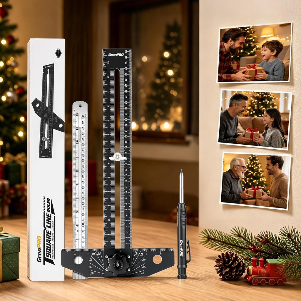 Woodworking Scriber Marking Ruler with Carpenter Pencil and Metal Scale