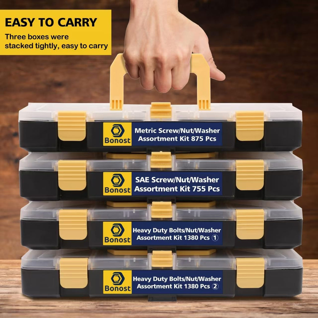 3010 Piece Grade 8.8 Metric Hex Bolt Nut and Washer Kit with 4 Trays