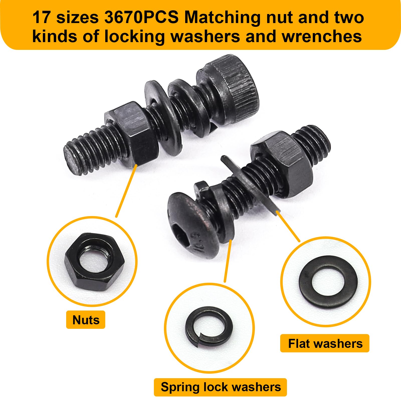 Metric Hex Socket Screw Nut and Washer Assortment Kit with Allen Wrench