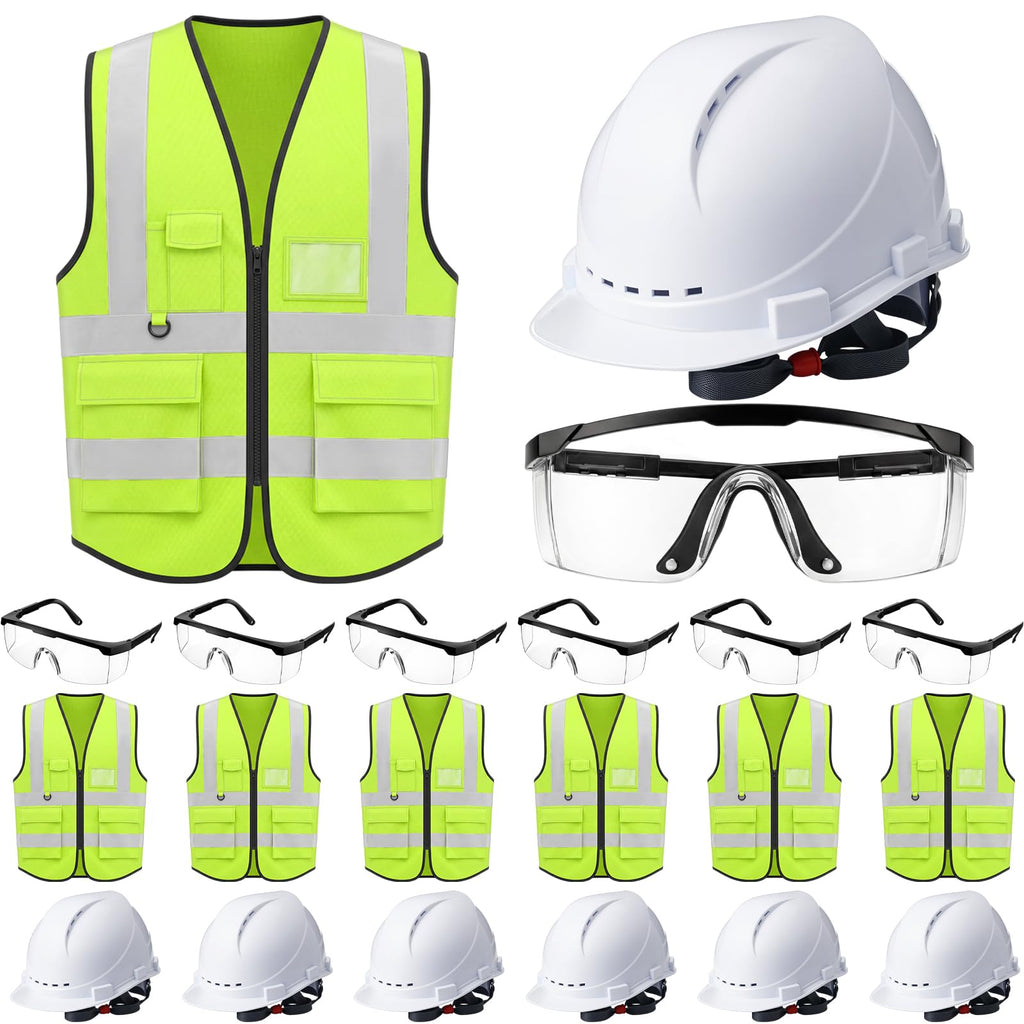18 Piece Construction Safety Helmet Vest and Goggles Set