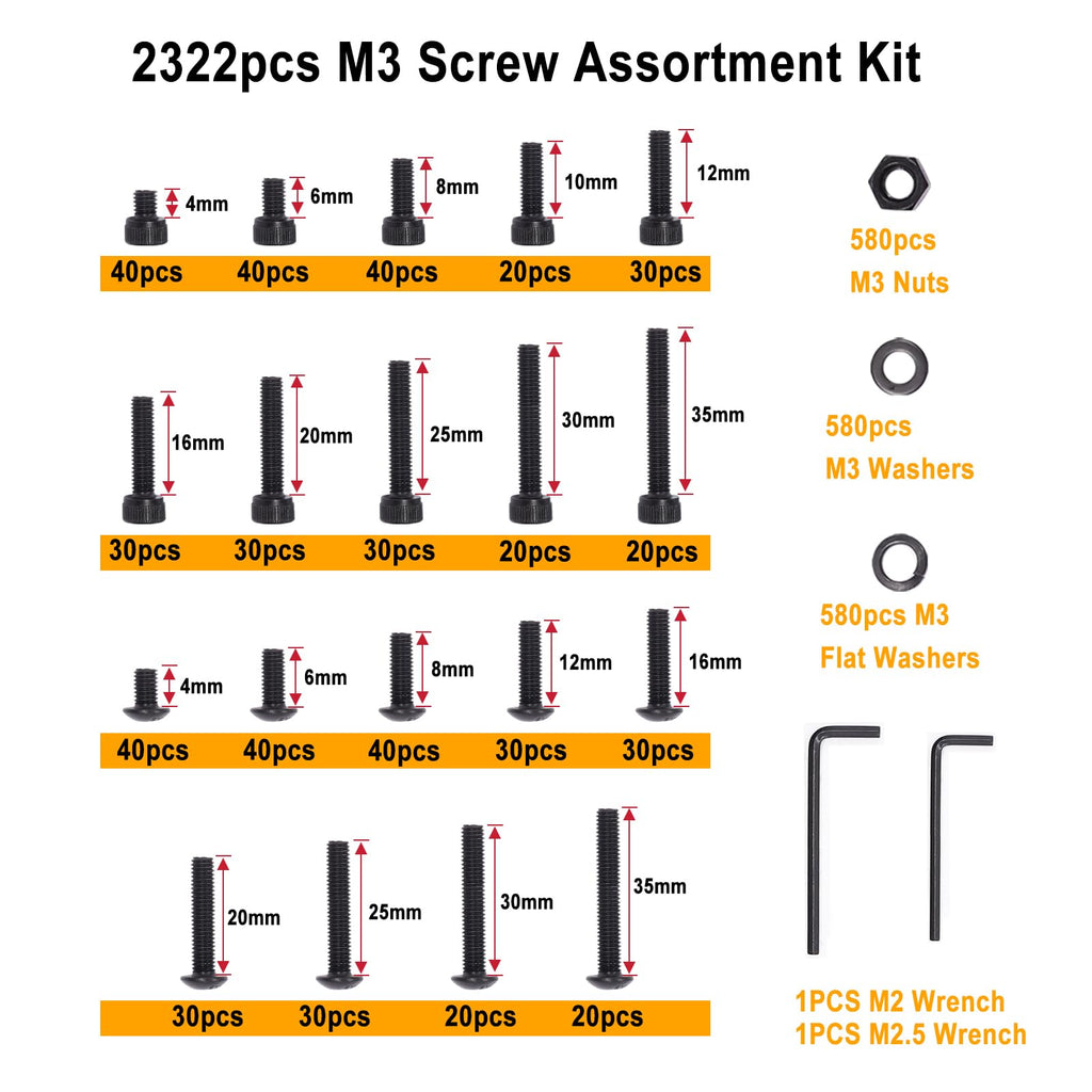 Metric Hex Socket Screw Nut and Washer Assortment Kit with Allen Wrench