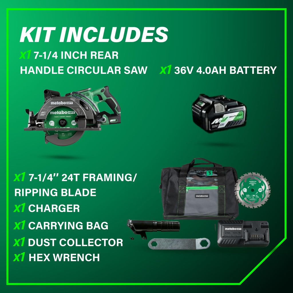 36V Cordless Rear Handle Circular Saw Kit with Optional AC Adapter