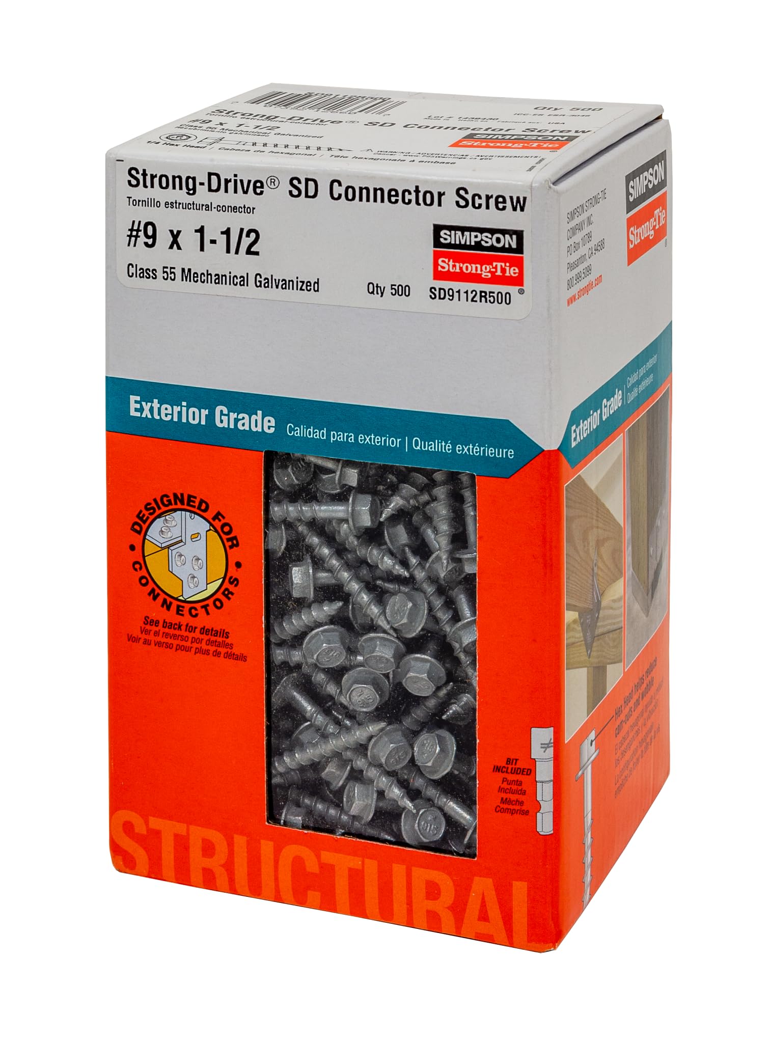 Number 9 by 1 and a Half Inch Structural Screws 500 Pack