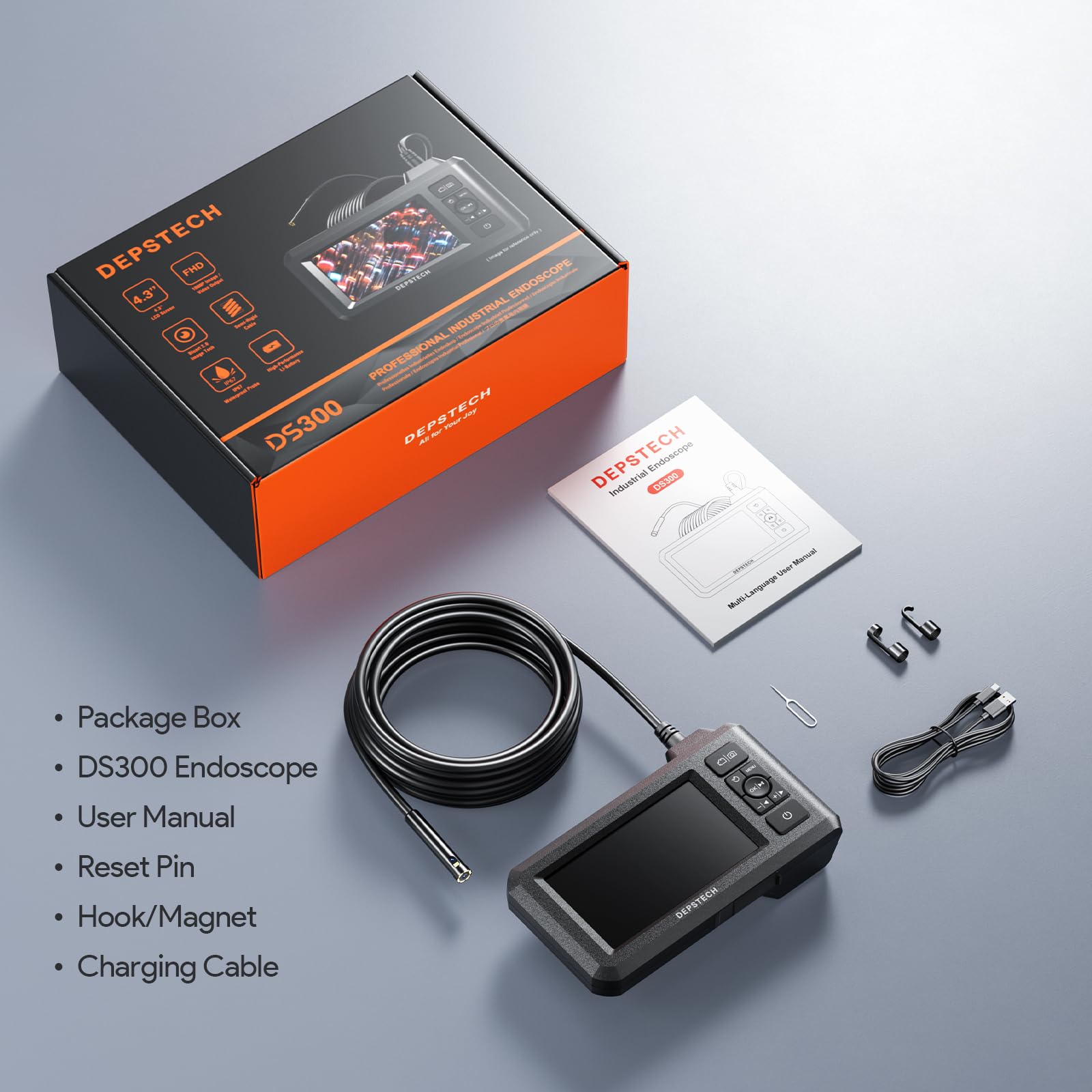 Dual Lens Endoscope Camera with Light 16 Foot Inspection Borescope