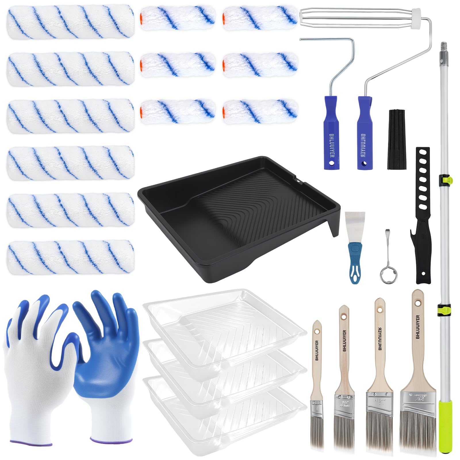 Paint Roller Kit with 2 to 4 Foot Extension Pole and Accessories