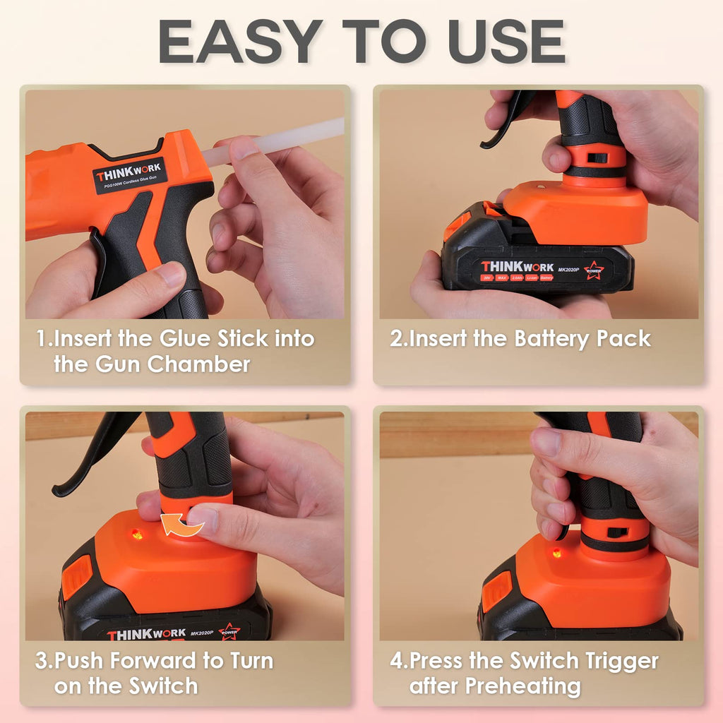 20V Cordless Hot Glue Gun with Battery and Charger