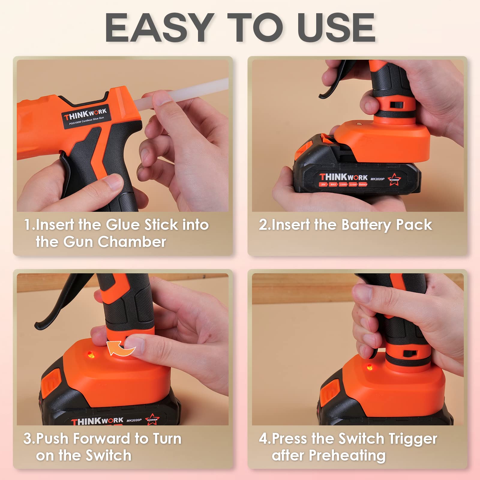 20V Cordless Hot Glue Gun with Battery and Charger