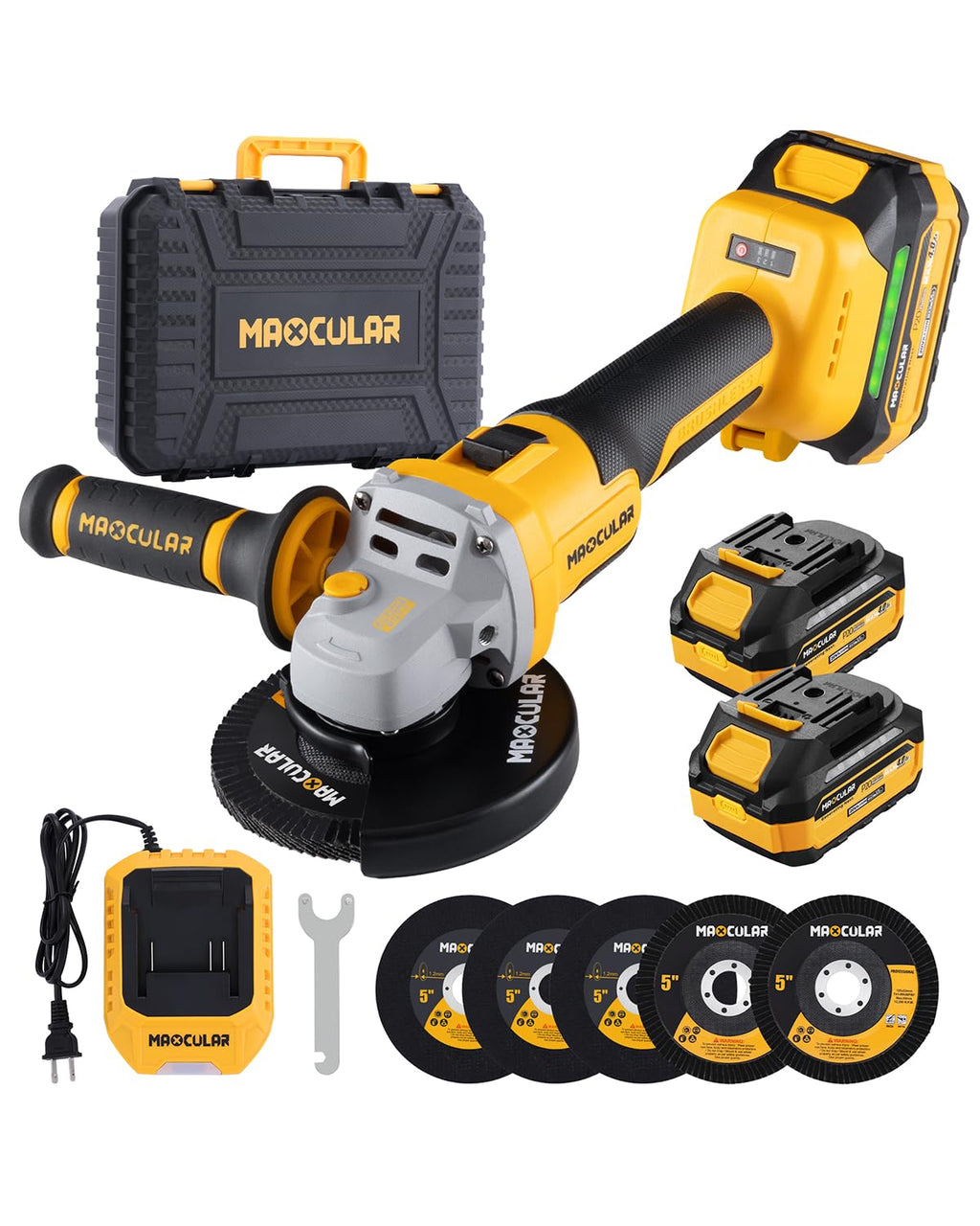 20V Brushless Cordless Angle Grinder 9600 RPM with Two Batteries