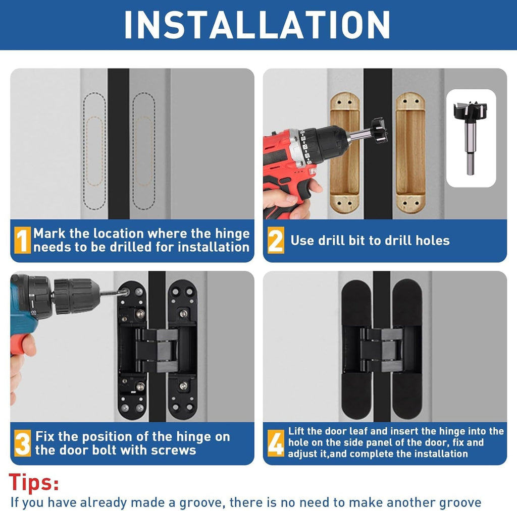 6 Inch 7 Inch Concealed Door Hinges Zinc Alloy 180 Degree Adjustable