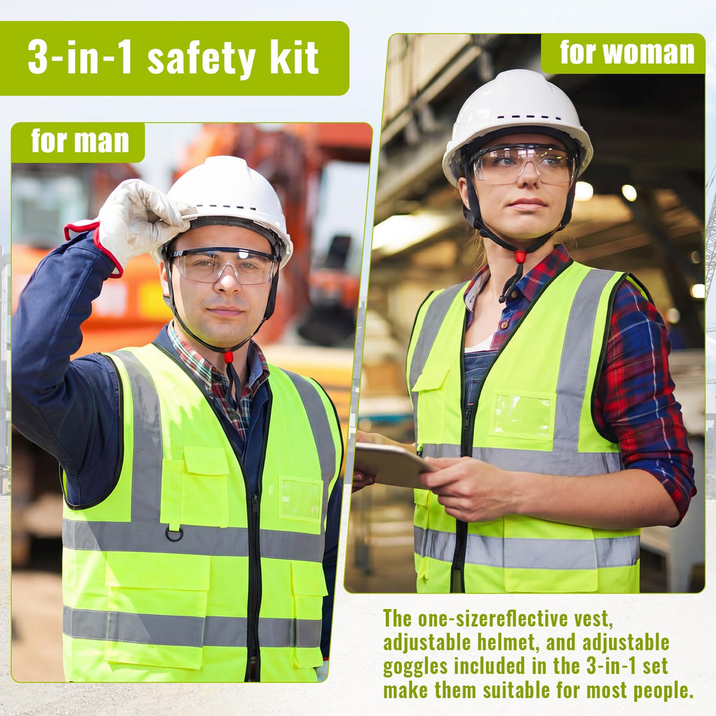 18 Piece Construction Safety Helmet Vest and Goggles Set