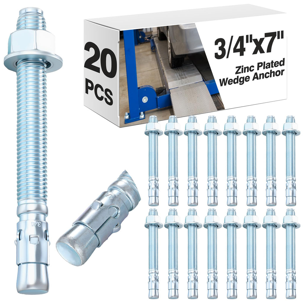 Three Quarter Inch by 7 Inch Zinc Plated Concrete Wedge Anchor Set