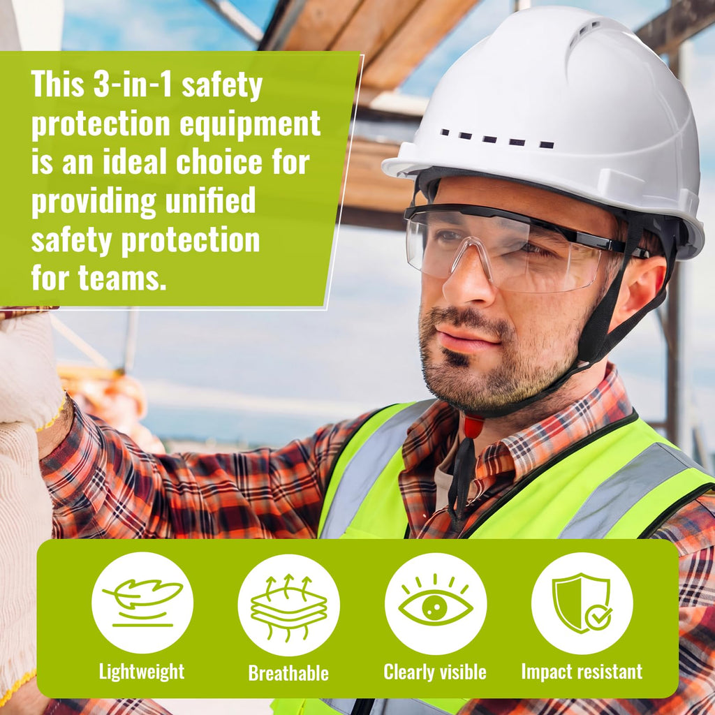 18 Piece Construction Safety Helmet Vest and Goggles Set