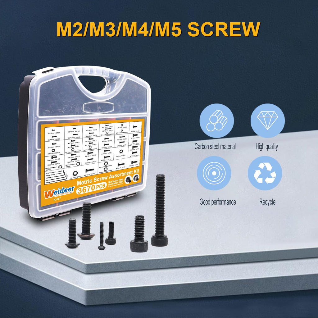 Metric Hex Socket Screw Nut and Washer Assortment Kit with Allen Wrench