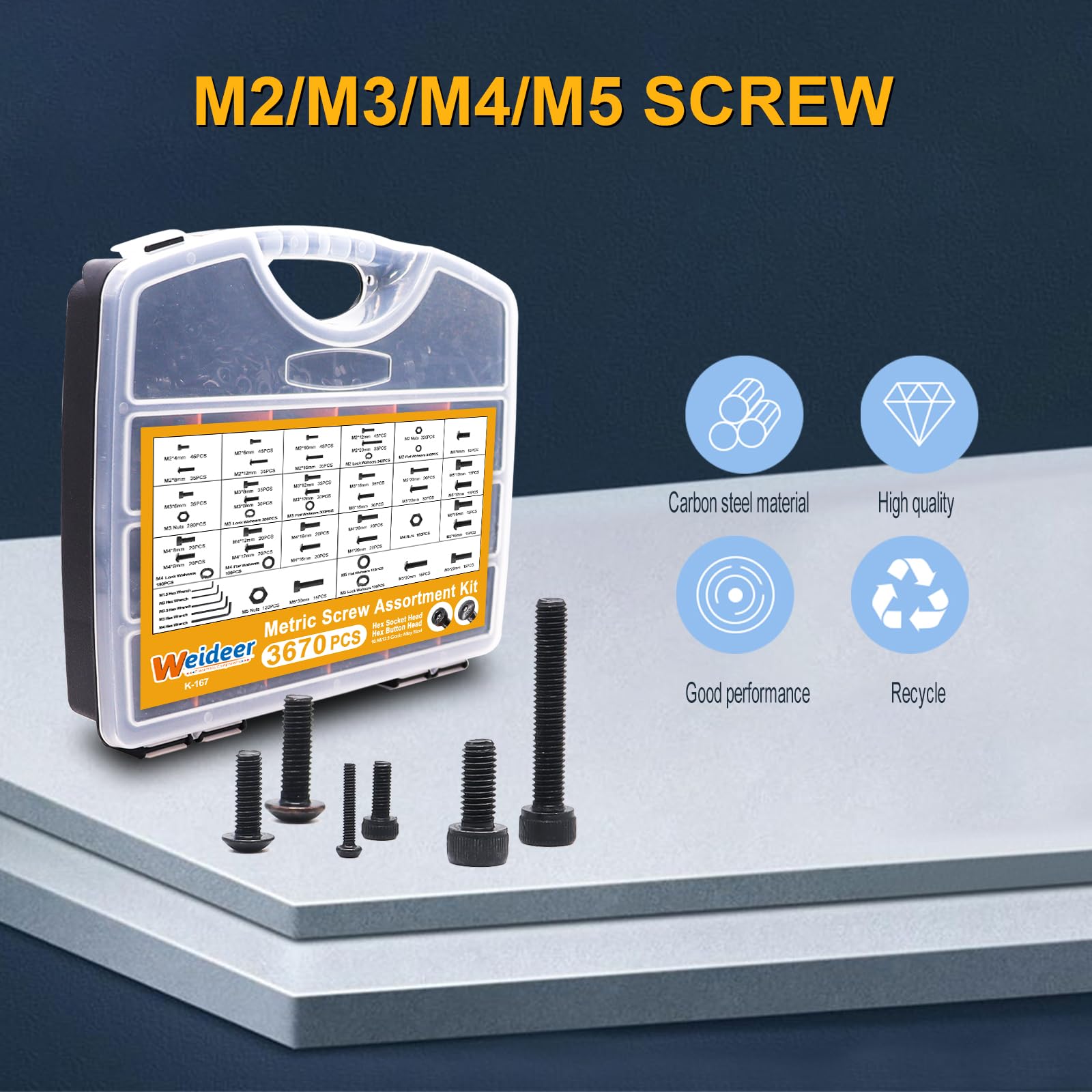 Metric Hex Socket Screw Nut and Washer Assortment Kit with Allen Wrench