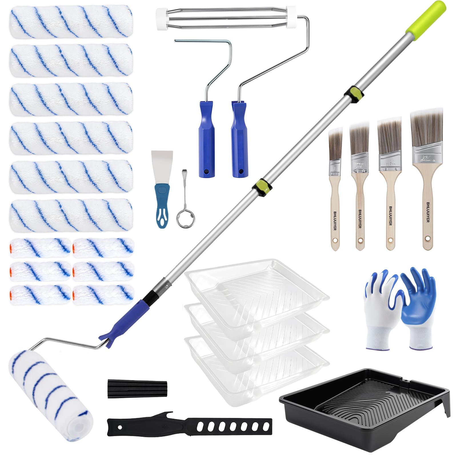 Paint Roller Kit with 2 to 4 Foot Extension Pole and Accessories
