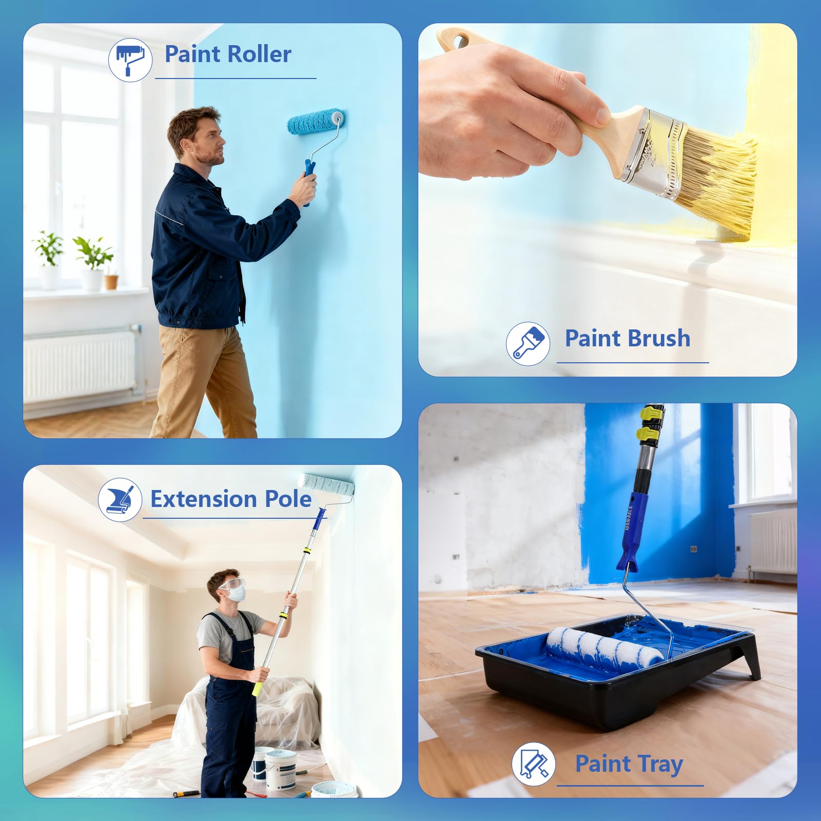 Paint Roller Kit with 2 to 4 Foot Extension Pole and Accessories