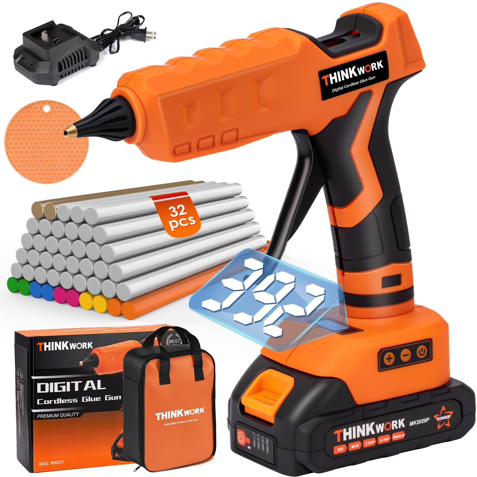 20V Cordless Hot Glue Gun with Battery and Charger