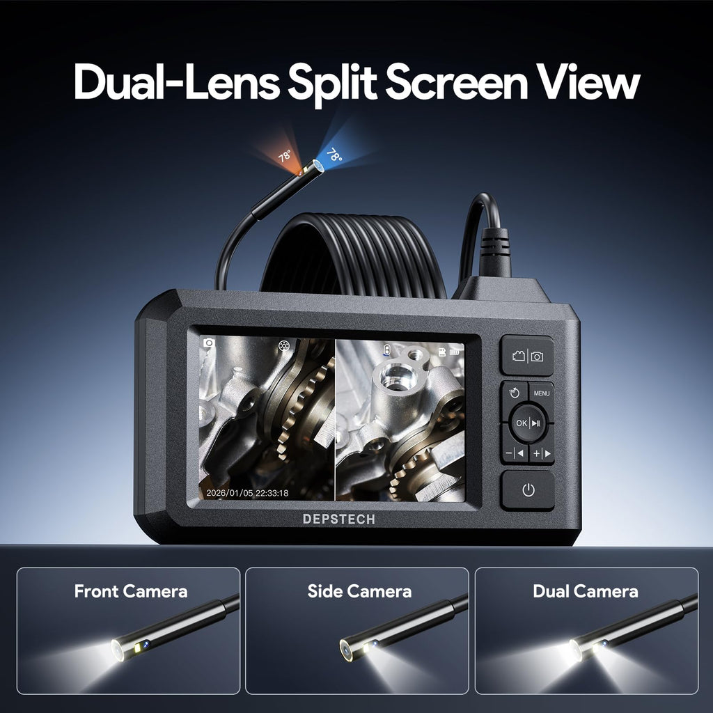 Dual Lens Endoscope Camera with Light 16 Foot Inspection Borescope