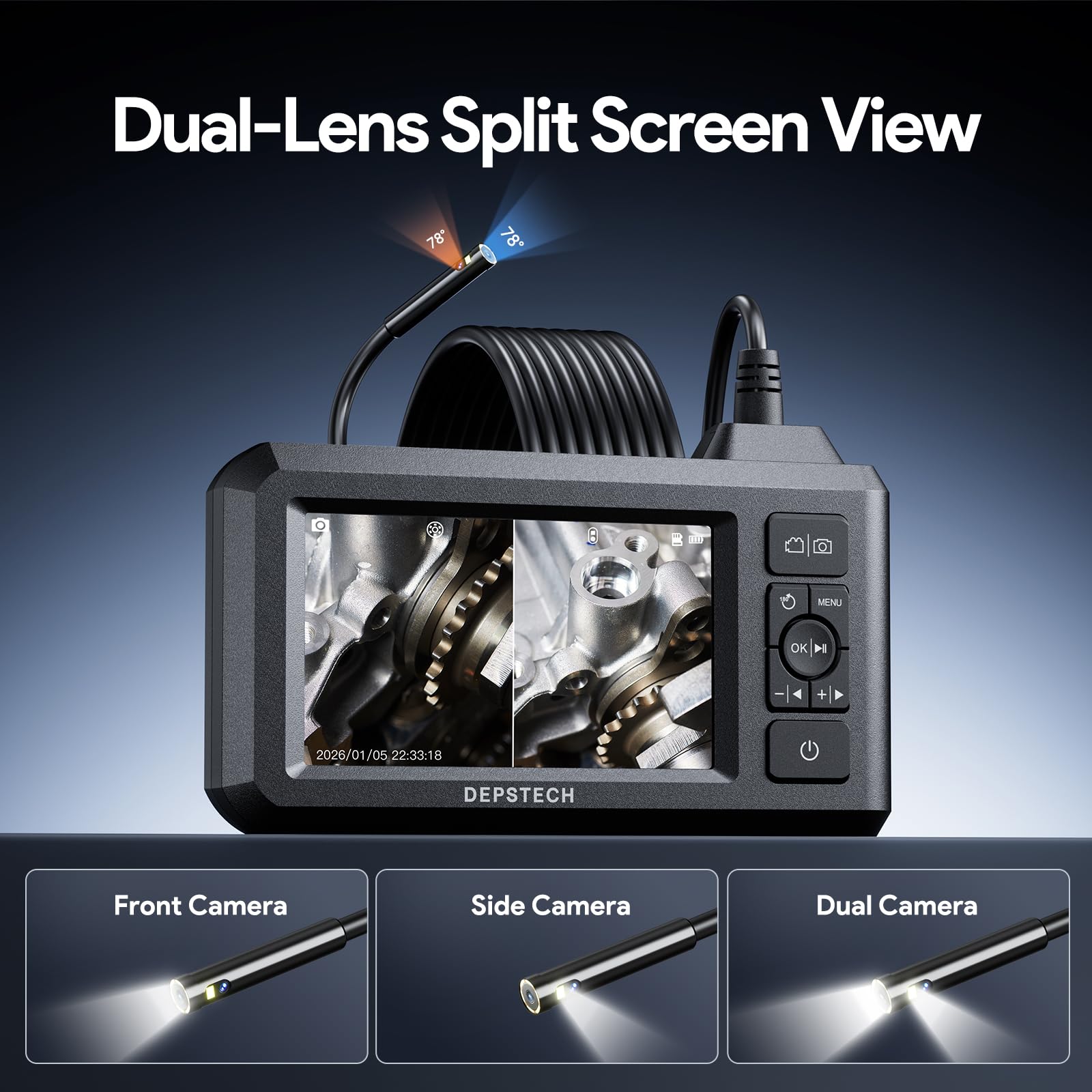 Dual Lens Endoscope Camera with Light 16 Foot Inspection Borescope