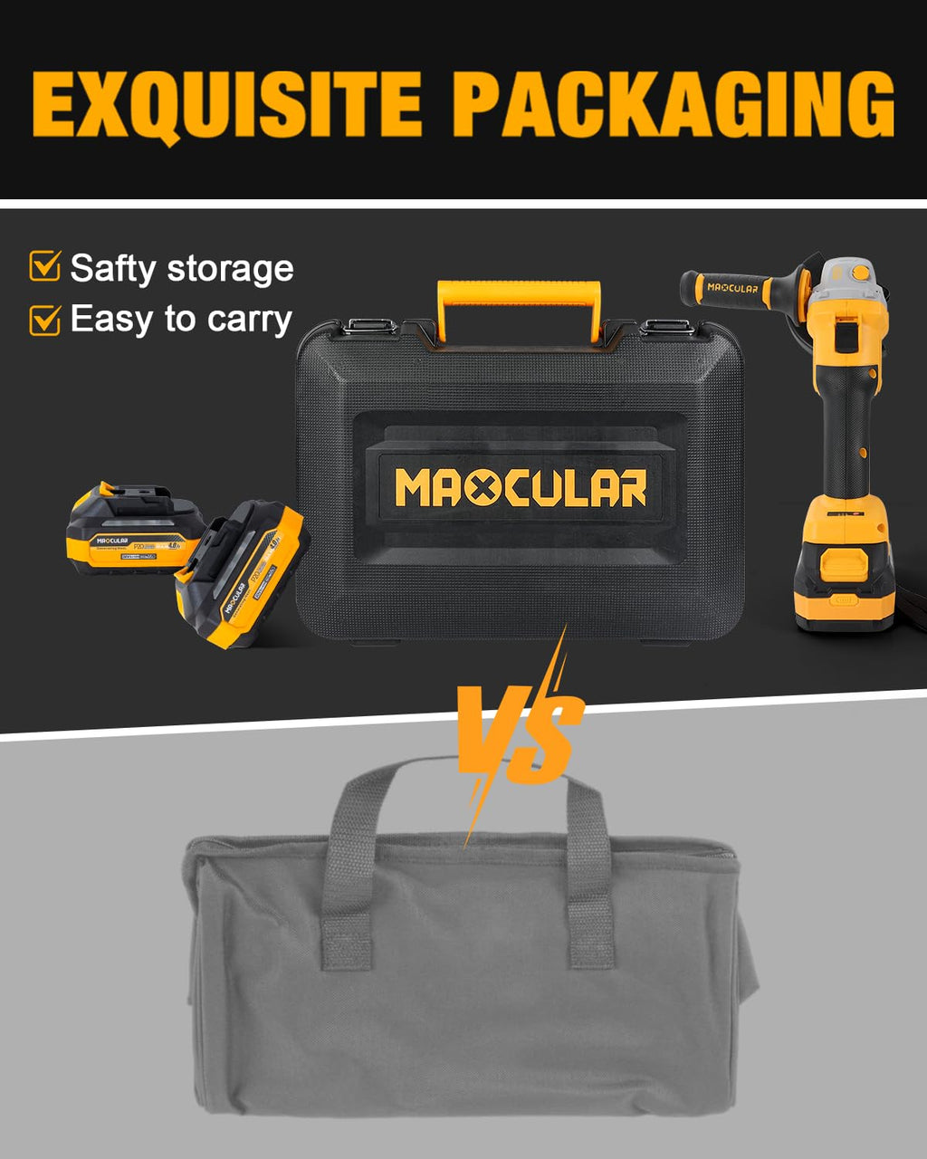 20V Brushless Cordless Angle Grinder 9600 RPM with Two Batteries