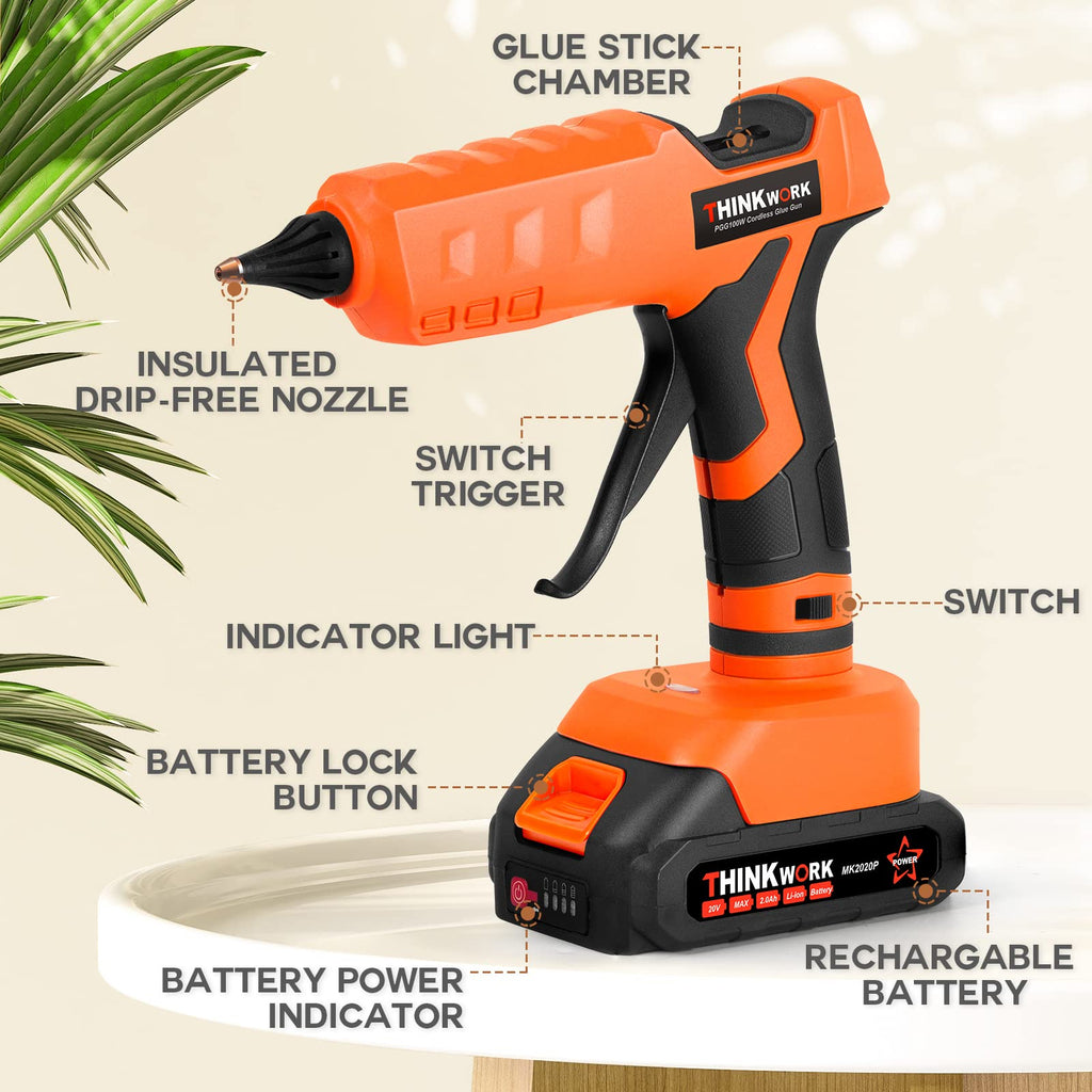 20V Cordless Hot Glue Gun with Battery and Charger