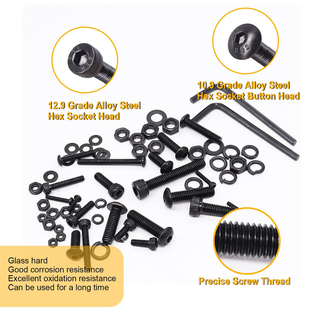 Metric Hex Socket Screw Nut and Washer Assortment Kit with Allen Wrench