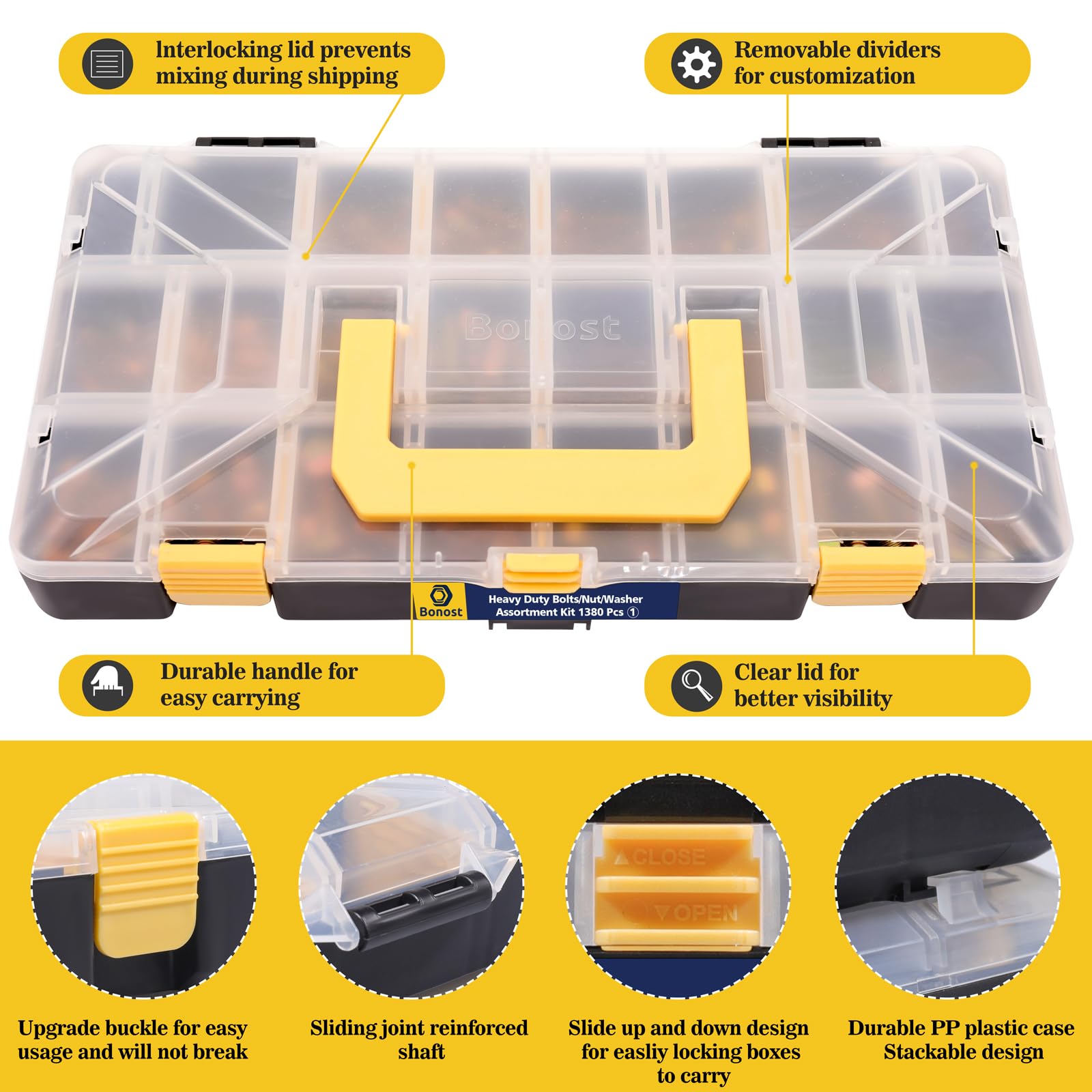 3010 Piece Grade 8.8 Metric Hex Bolt Nut and Washer Kit with 4 Trays