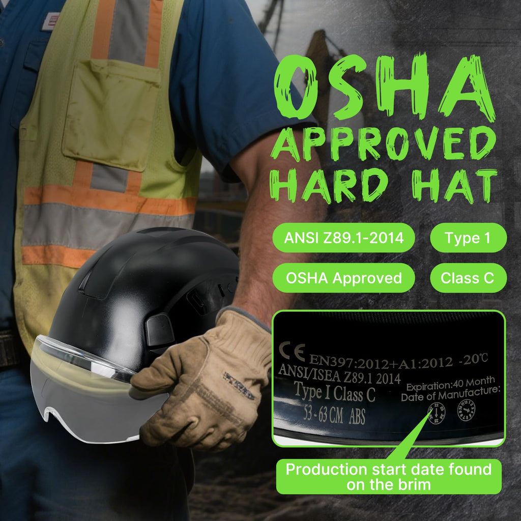 ANSI Z89 1 Construction Hard Hat with Visor and Chin Strap