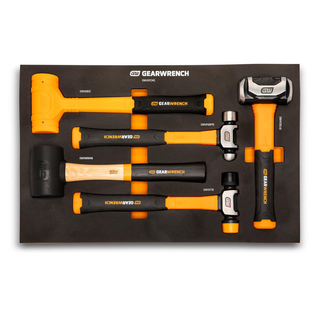 5 Piece Mixed Hammer Set with Foam Storage Tray