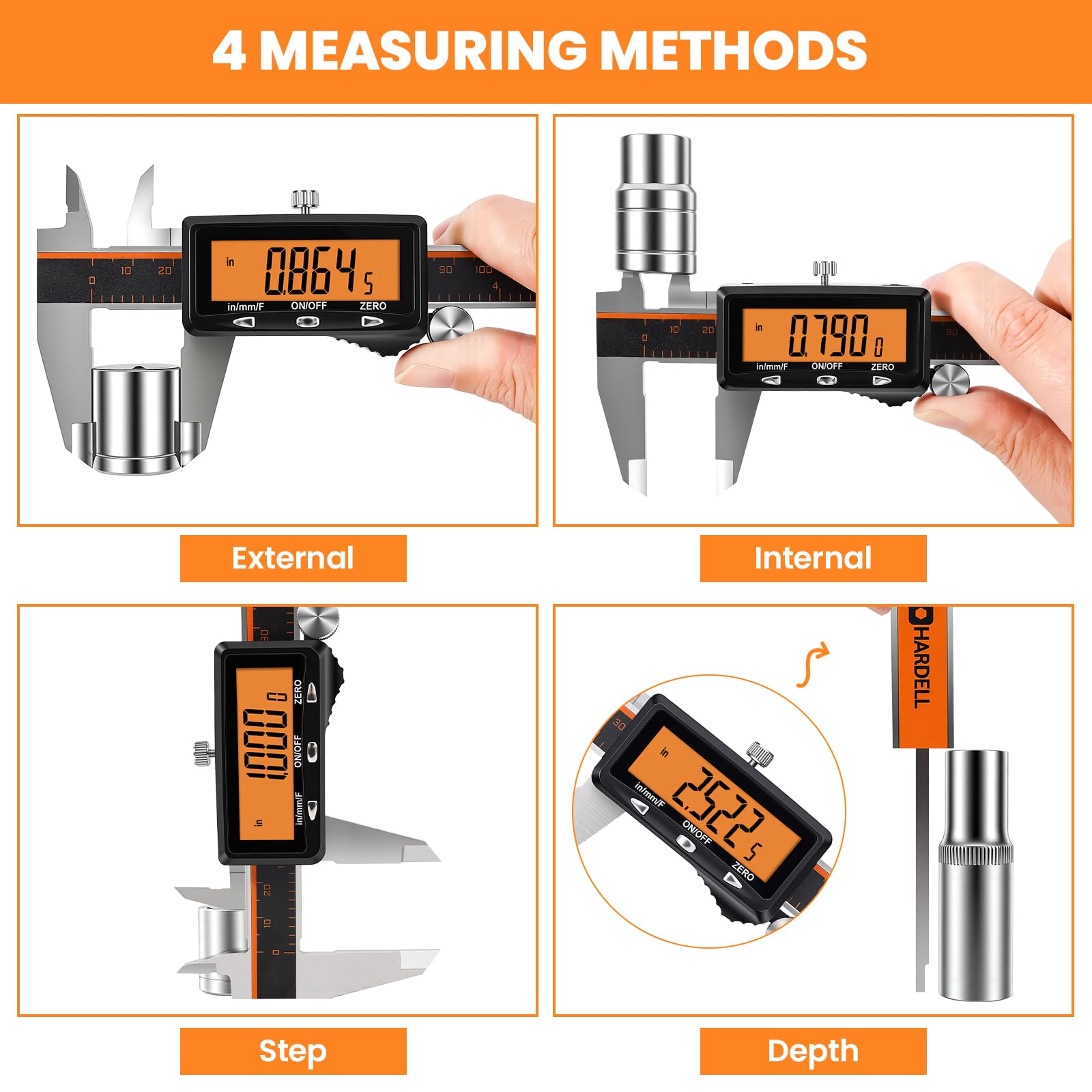 Rechargeable Digital Caliper Measuring Tool with Large Orange Display