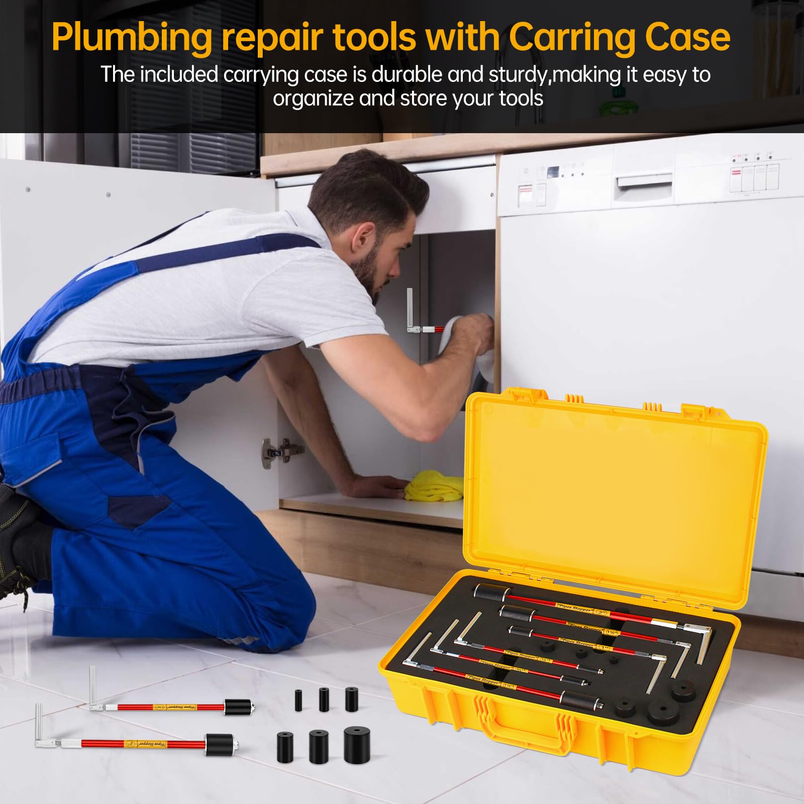 6 Piece Plumbing Pipe Plug Tool Kit for Half Inch to 2 Inch Pipes
