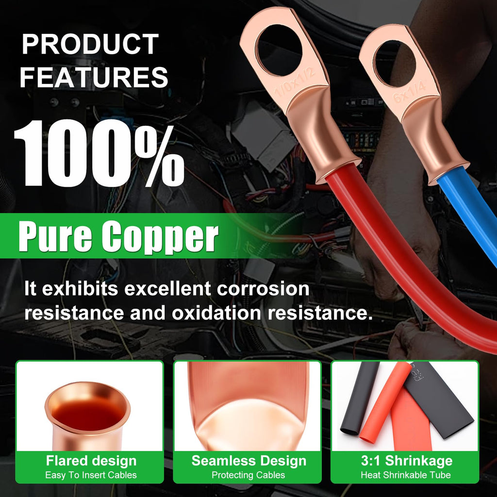 Battery Cable Lug Crimping Tool Kit with 230 Copper Lugs