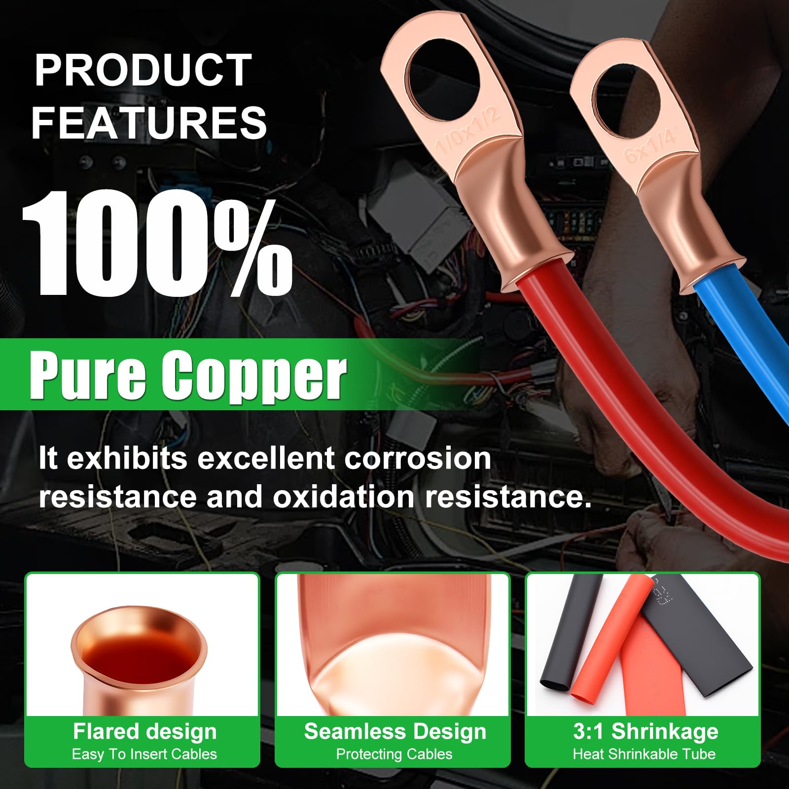 Battery Cable Lug Crimping Tool Kit with 230 Copper Lugs