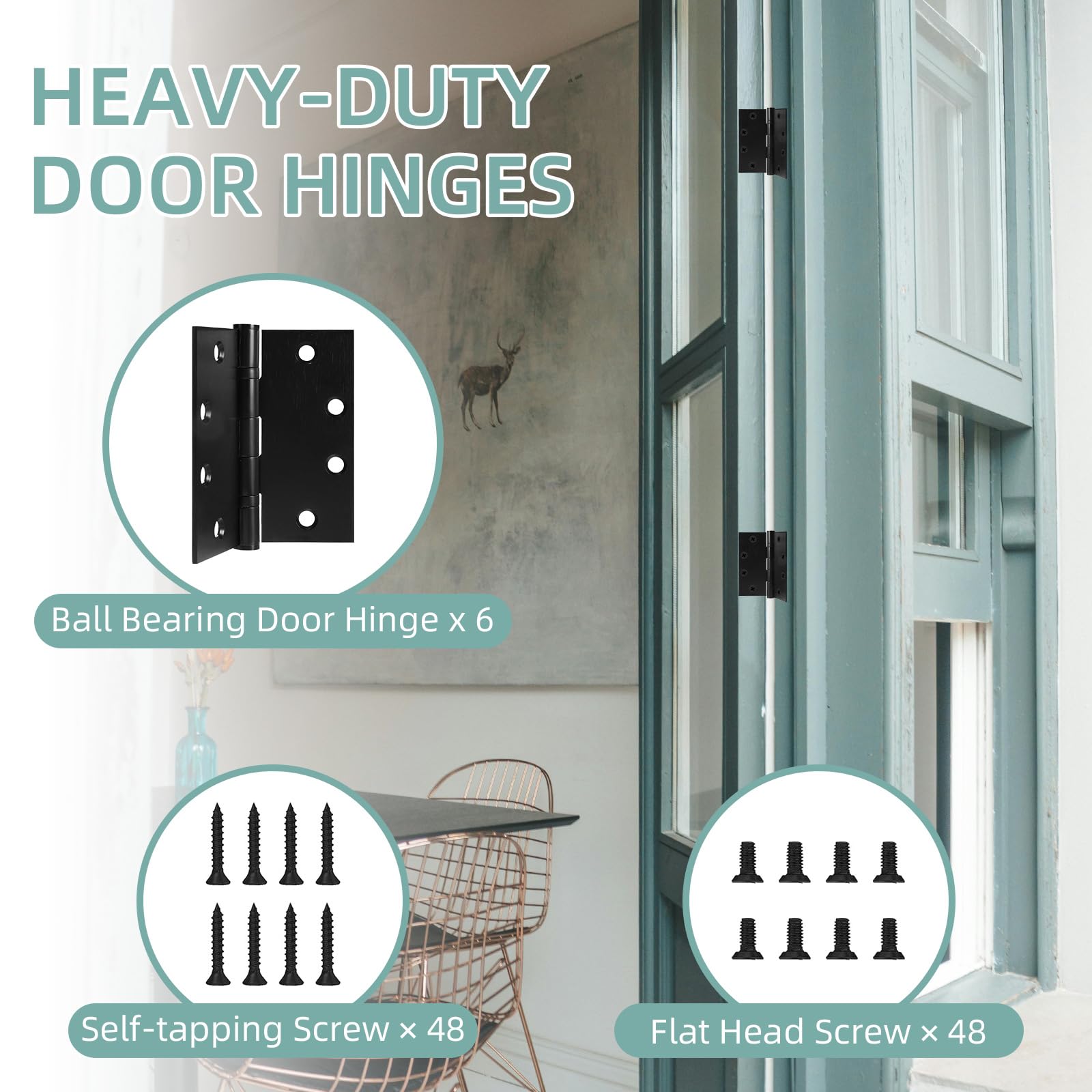 6 or 12 Pack 4 and a Half Inch Stainless Steel Ball Bearing Hinges
