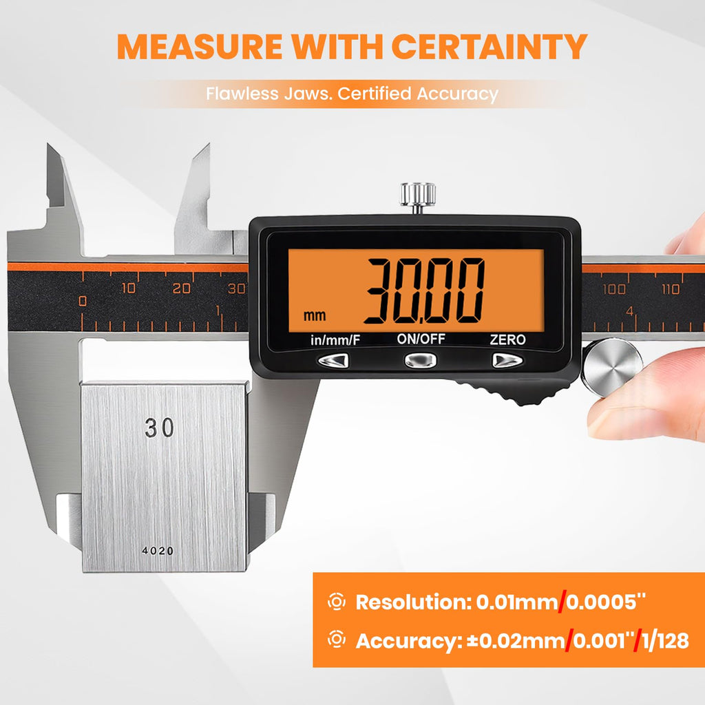 Rechargeable Digital Caliper Measuring Tool with Large Orange Display