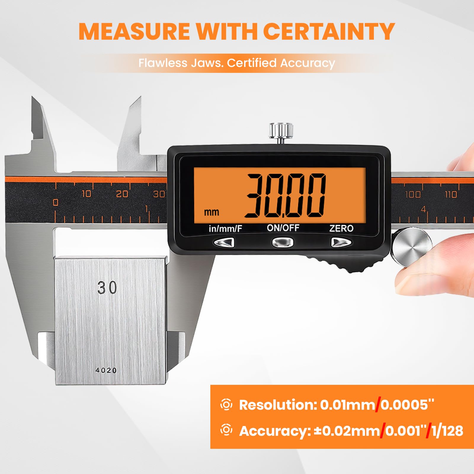 Rechargeable Digital Caliper Measuring Tool with Large Orange Display