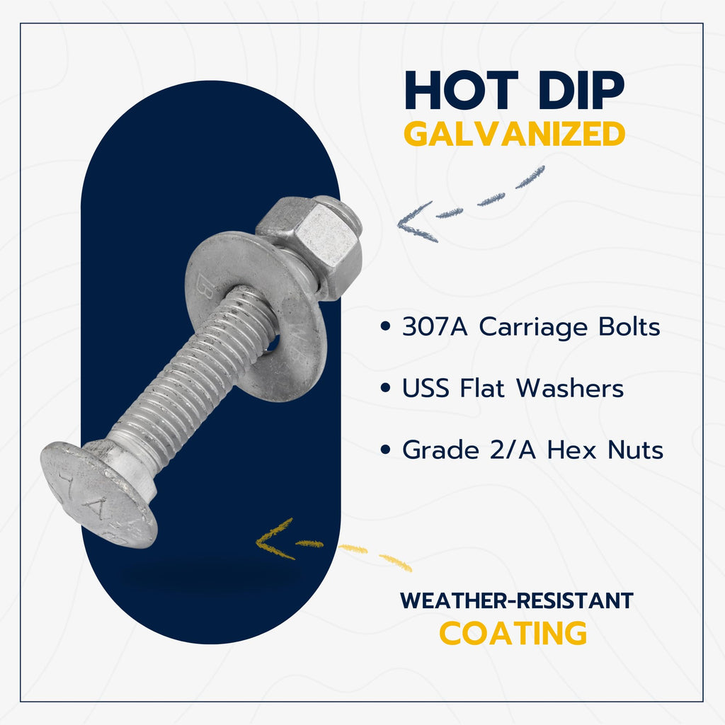 25 Pack Half Inch Galvanized Carriage Bolt Kit