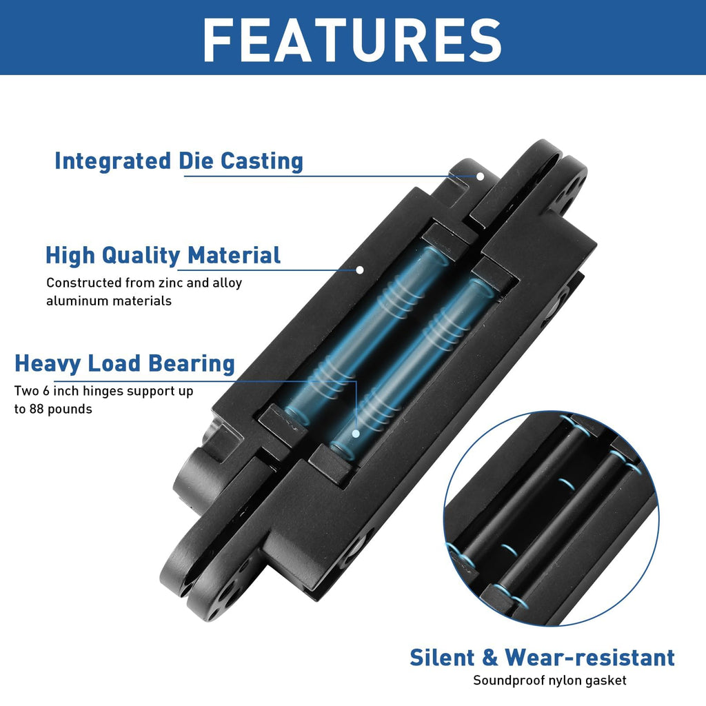 6 Inch 7 Inch Concealed Door Hinges Zinc Alloy 180 Degree Adjustable