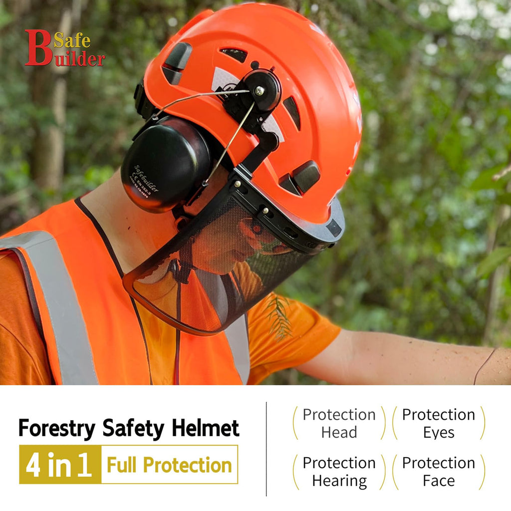 4 in 1 Forestry Safety Helmet with Visor Face Shield and Ear Muffs