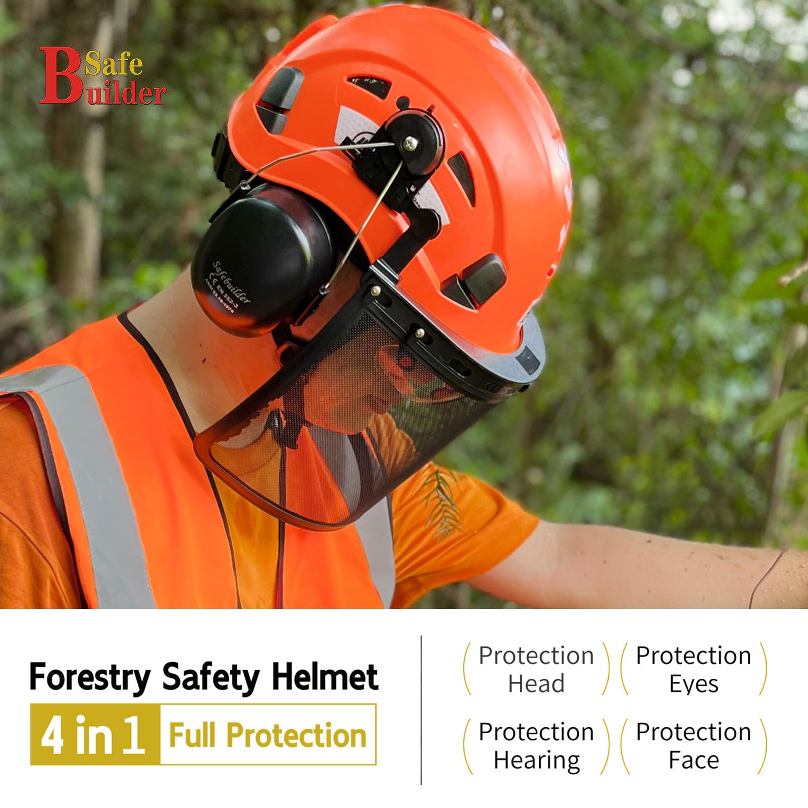 4 in 1 Forestry Safety Helmet with Visor Face Shield and Ear Muffs